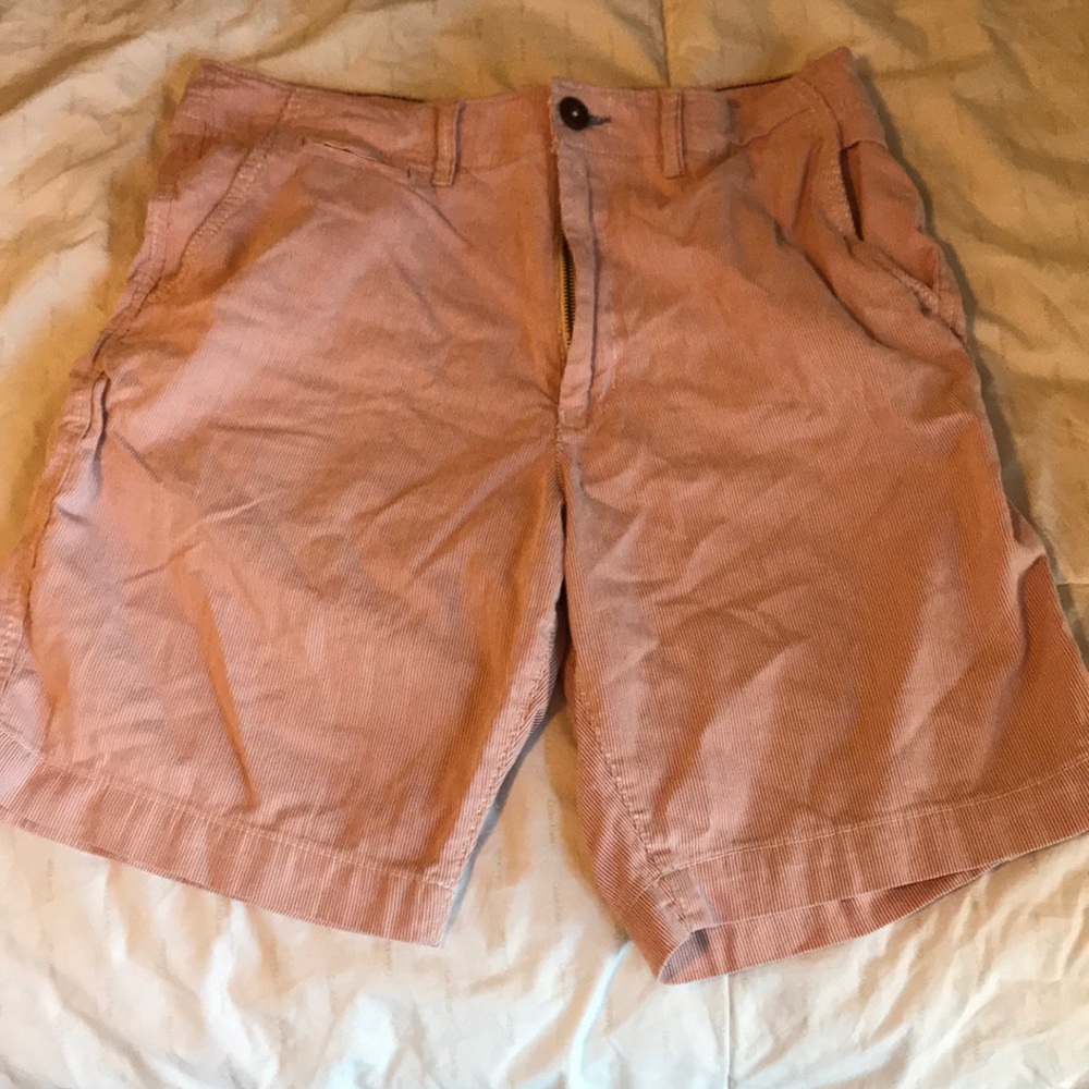 american eagle pink and white striped shorts- W34